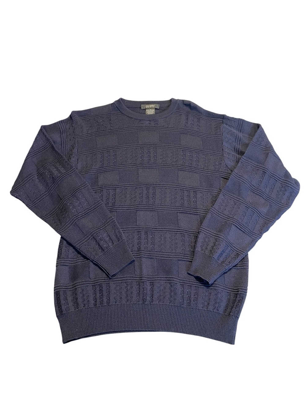 Giorgiolini Classic Navy Textured Crewneck Sweater - Wool Blend Vintage